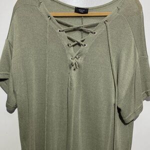 Vici Women's Olive Green Tundra Lace Tie-Up Closure Stretchy Knitted Top Large